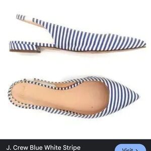 J. Crew white and blue striped slingback pointed flats size 7